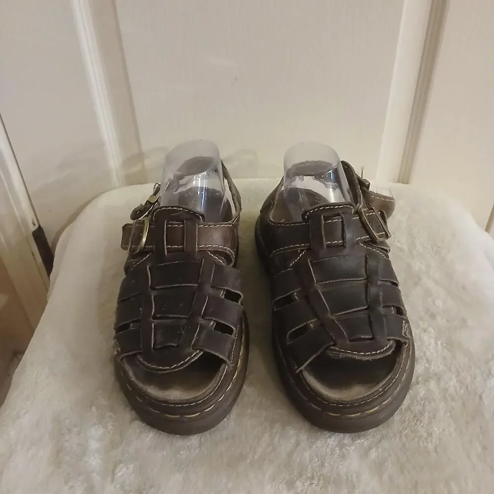Y2K 90s VTG Dr. Martens Brown Leather Chunky Fisherman Sandals 41 England Made - Picture 2 of 8